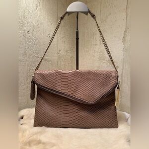 Henri Bendel Taupe Snake Print Envelope Bag